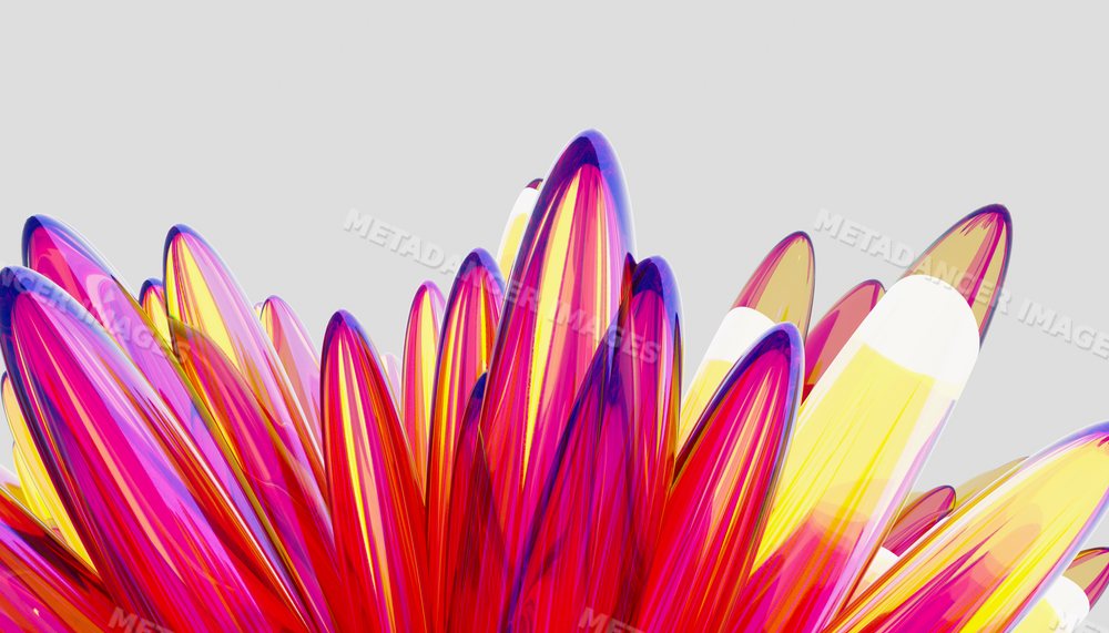 Colorful abstract 3d rendering of elongated shiny glass shapes