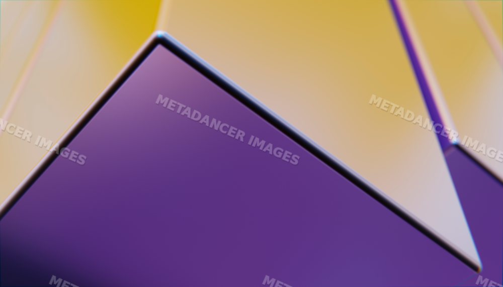 Close-up of abstract purple and yellow geometric glass shapes
