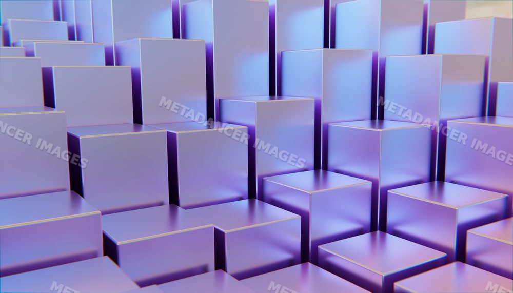 Digital 3d rendering of purple metallic cubes arranged