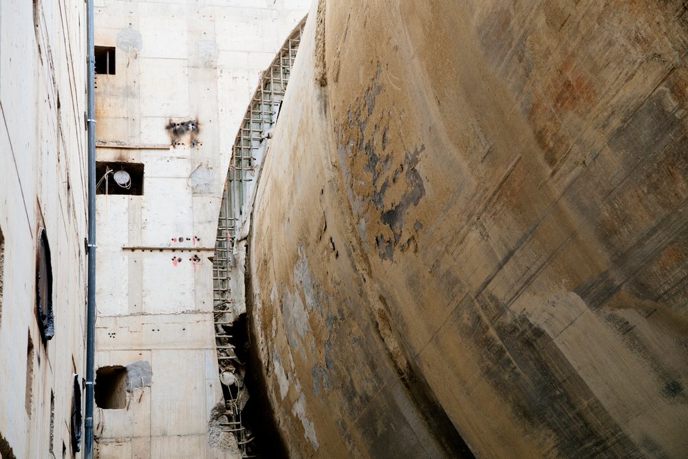 A close-up view of a tunnel boring machine during tunnel construction, a tunnel boring machine, drilling, USA.