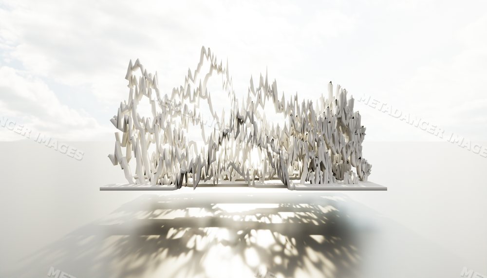 Abstract white geometric sculpture casting intricate shadows