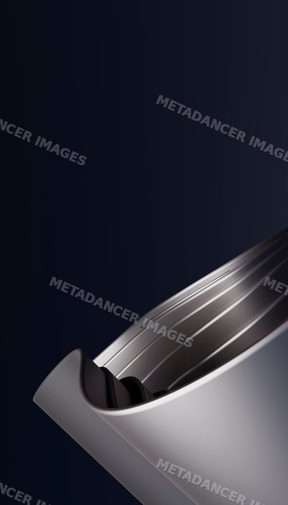 Abstract modern rendering of a sleek curved metallic shape on dark