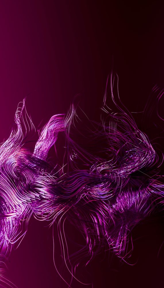 Purple flowing abstract light strands with neon glow on dark background.