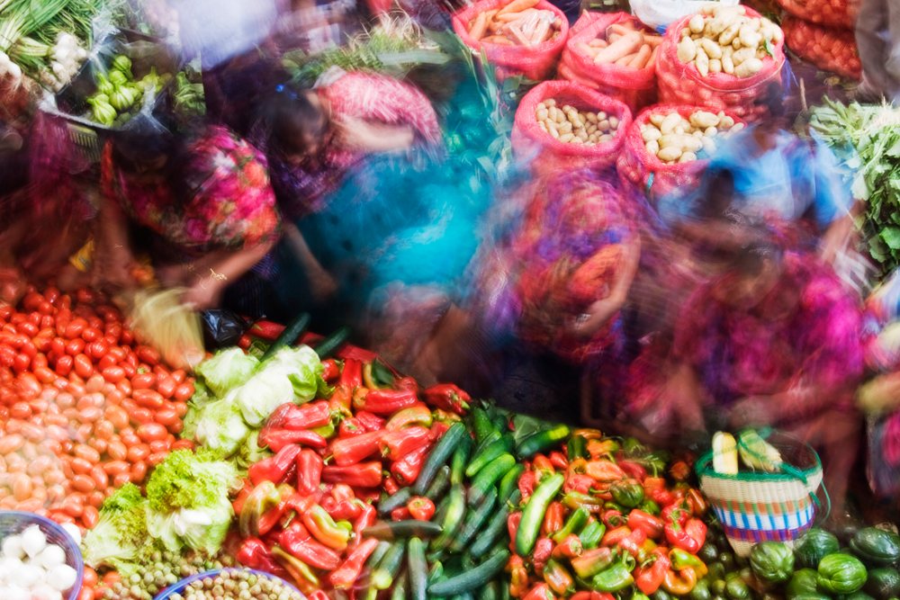 Vegetable market stall with fresh produce, Chichicastenango, Guatemala.