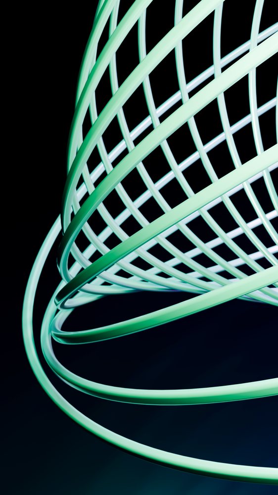 Abstract green spiral shape with glowing curved lines forms a continuous loop on a dark background in a digital illustration.