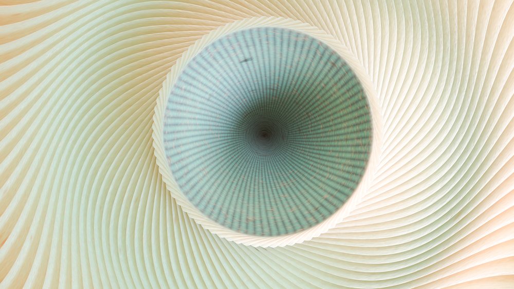Abstract spiral pattern with concentric circles and flowing lines creating dynamic motion and symmetry.