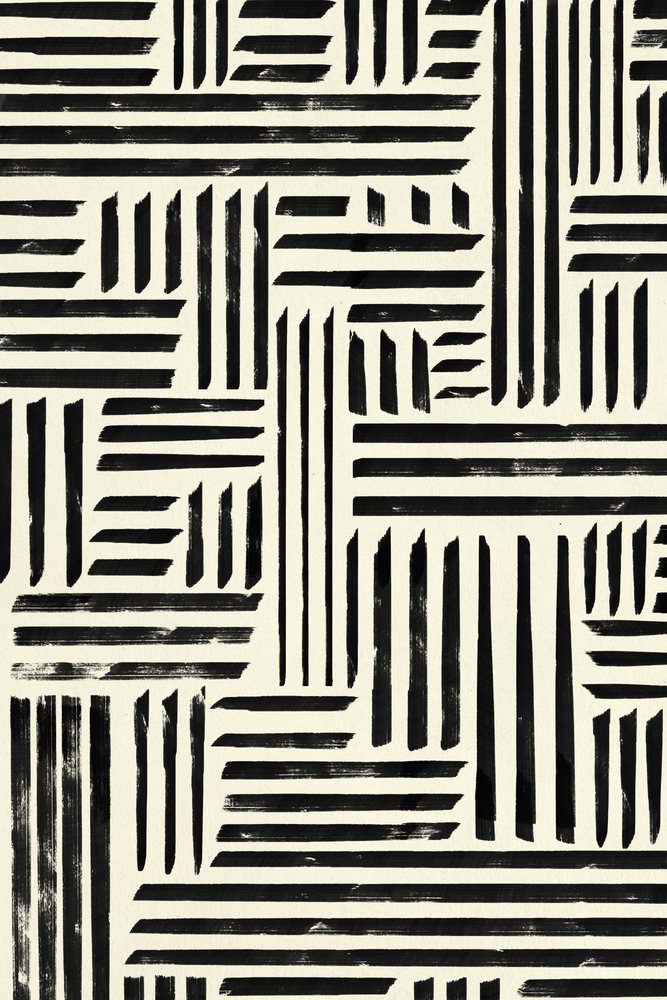 abstract pattern of black brush stroke lines forming geometric design on a white background, illustration.