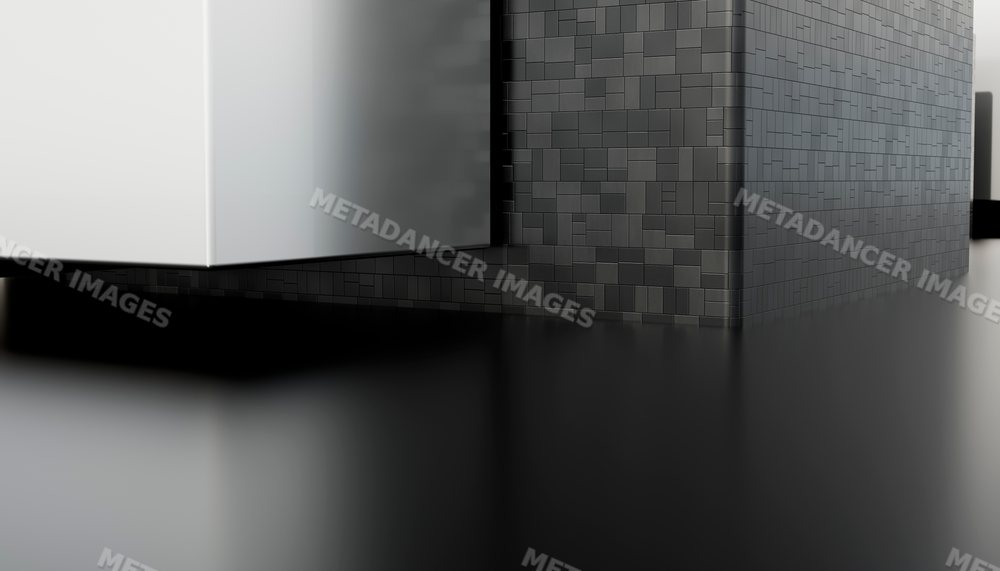 Minimalist 3d rendering of black and white cubes with geometric
