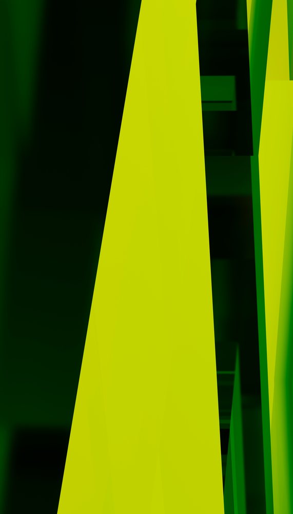 Abstract close-up of green geometric shapes and angular forms creating a modern architectural design.