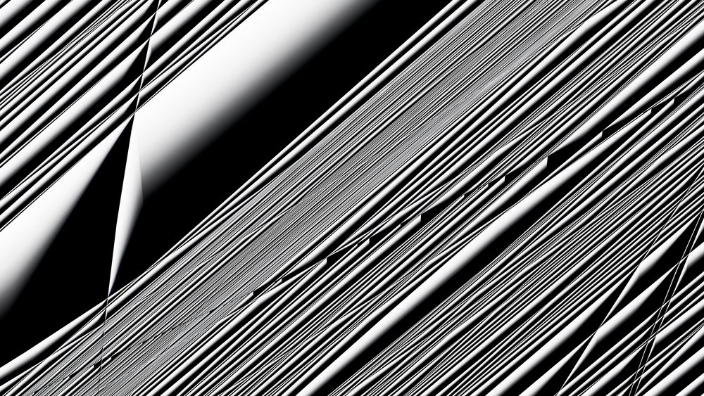 Abstract black and white diagonal lines forming a high contrast geometric pattern in a digital artwork.