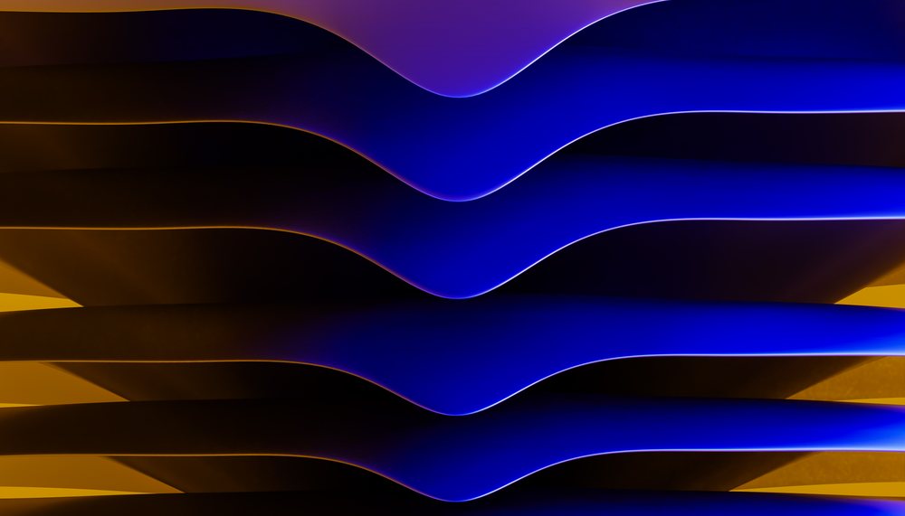Abstract digital rendering with blue wavy curved shapes and yellow background lighting forming a smooth gradient pattern.