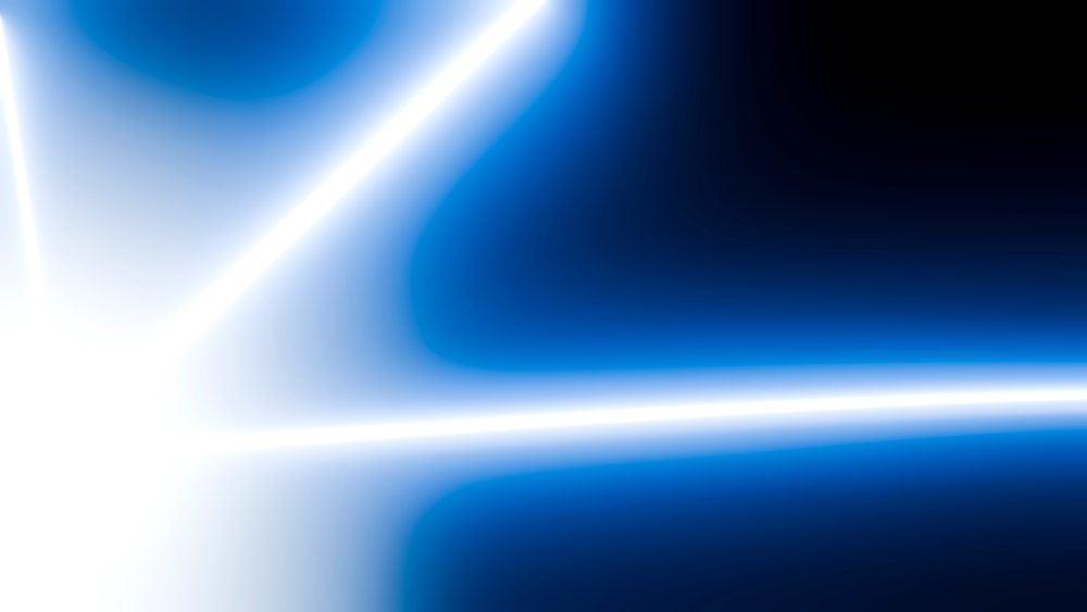 Abstract digital illustration showing glowing blue and white light beams crossing against a dark background.