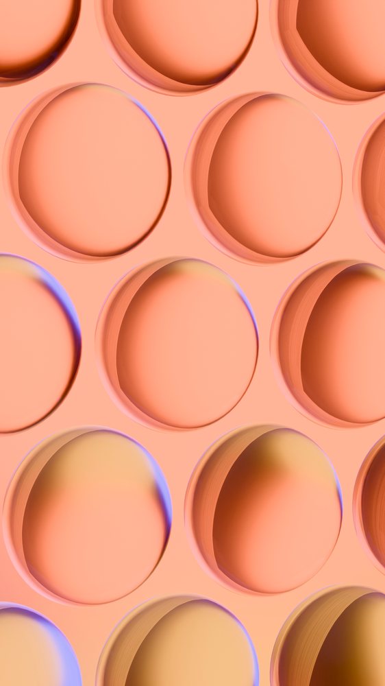 Digital 3D illustration of smooth orange circular shapes arranged in a repeating, shaded pattern with depth effects.