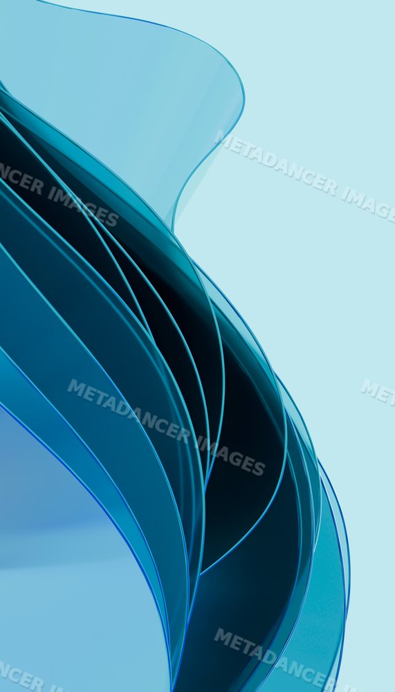 Abstract curved blue glass sculpture with smooth flowing lines