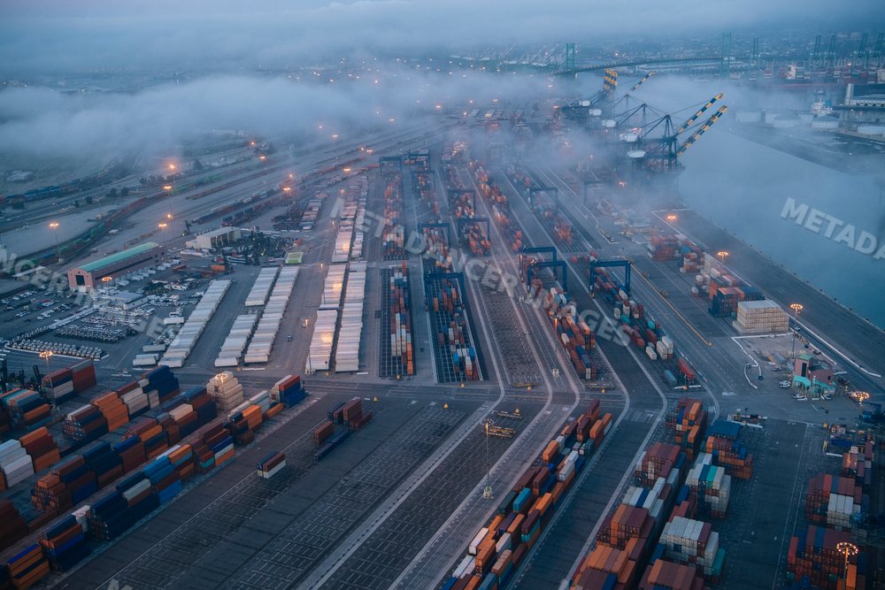 Aerial view of shipping container terminal