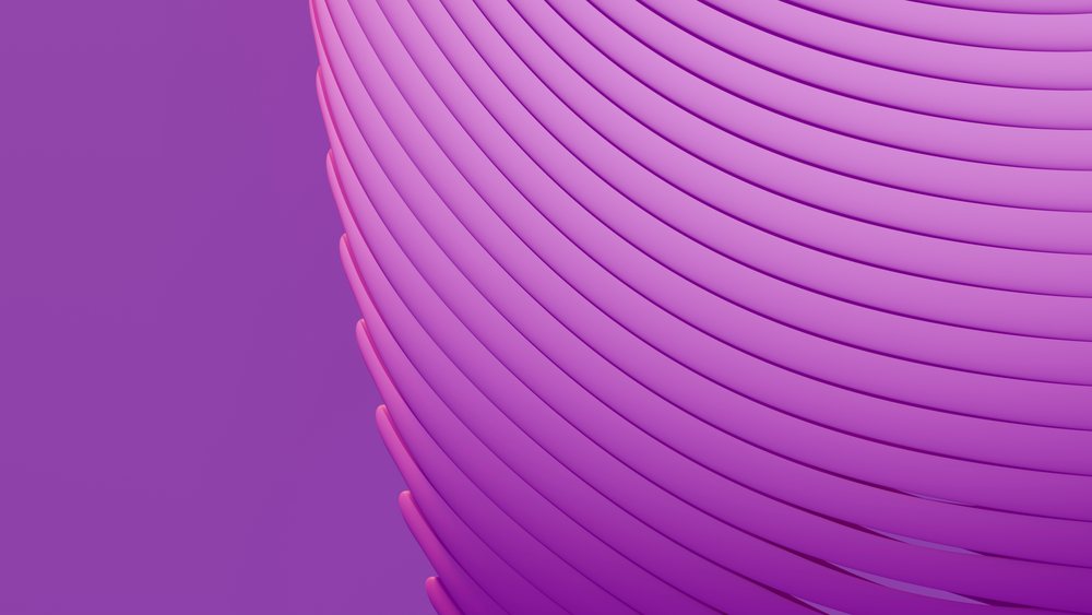Abstract smooth purple curved lines form a wavy 3D layered pattern on a gradient purple background.