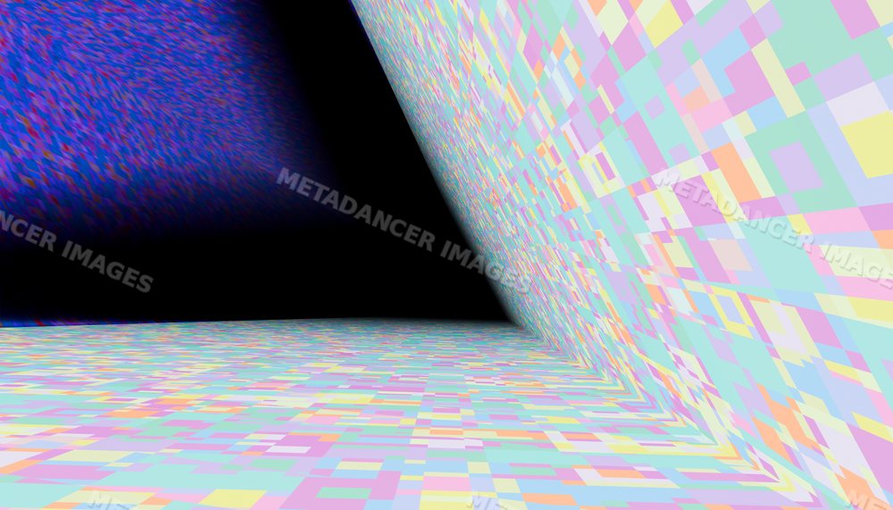 Abstract digital artwork featuring colorful geometric patterns