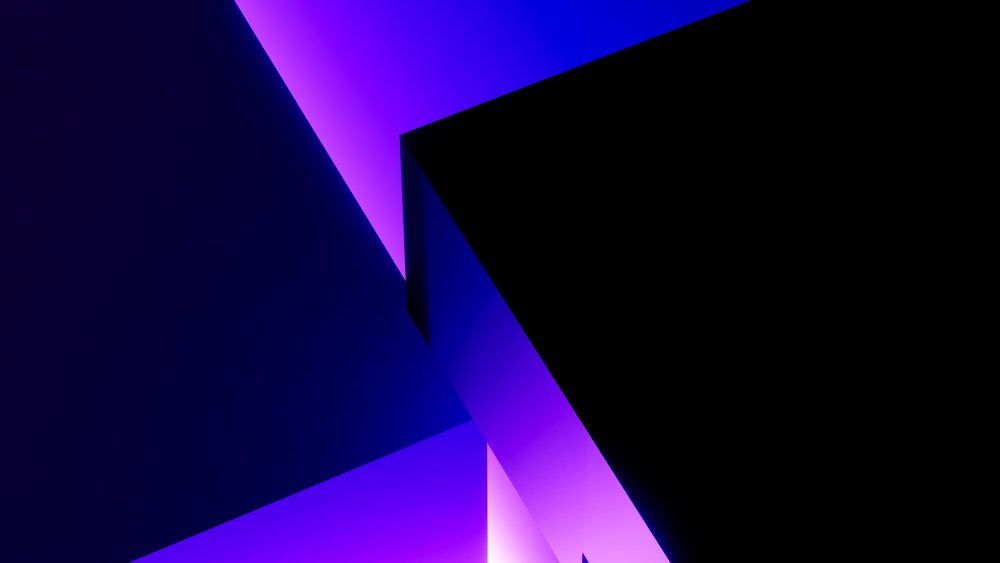 Abstract digital illustration of black cubes highlighted by purple and blue lighting against a dark background.
