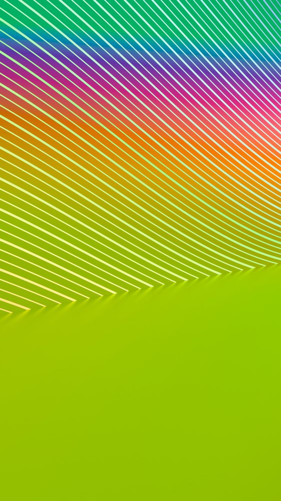 Abstract colorful diagonal wavy lines with a vibrant rainbow gradient transitioning into a green section.