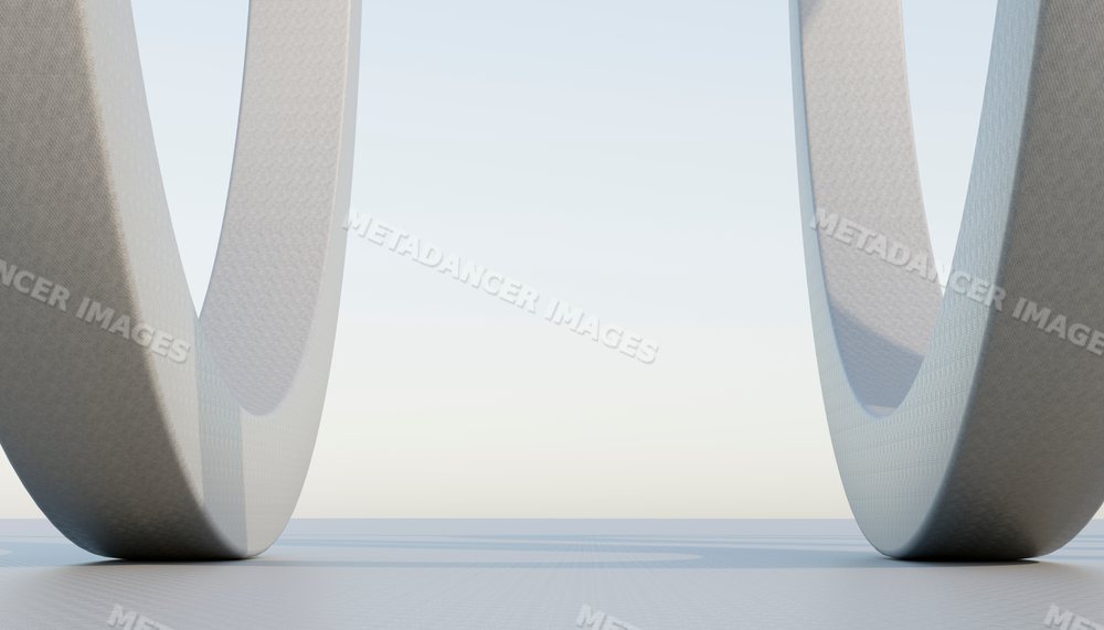 Minimalist modern architecture with large curved pillars on smooth