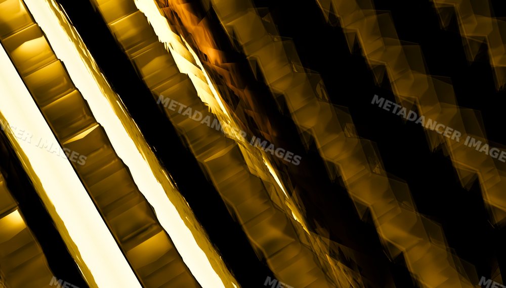 Abstract glowing gold light reflections create a dynamic geometric