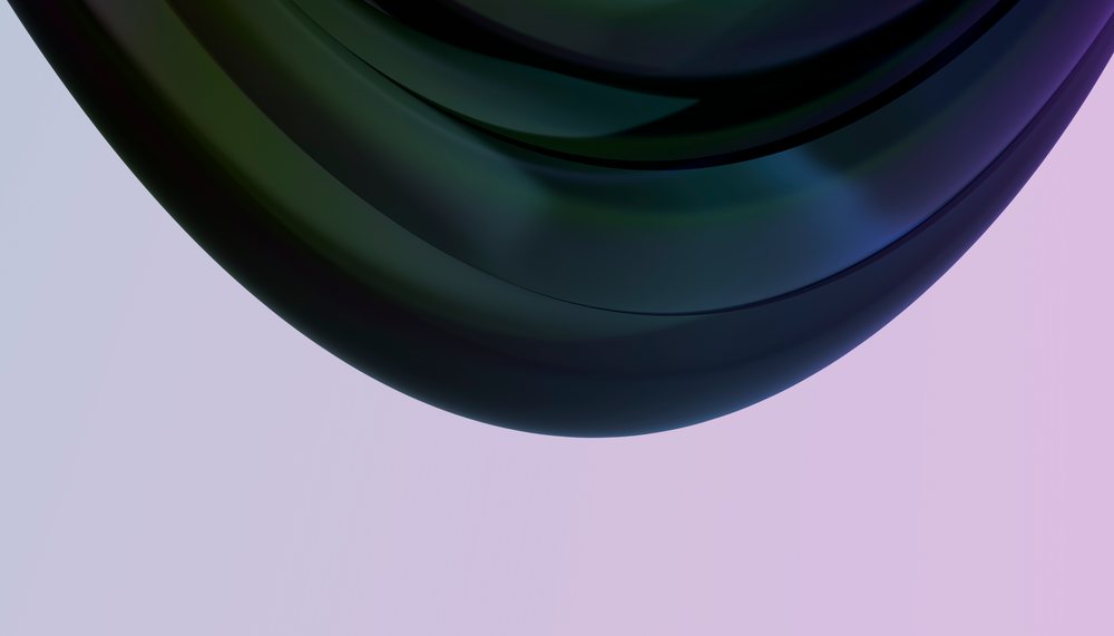 Abstract curved dark gradient shapes with smooth surface on a purple background.