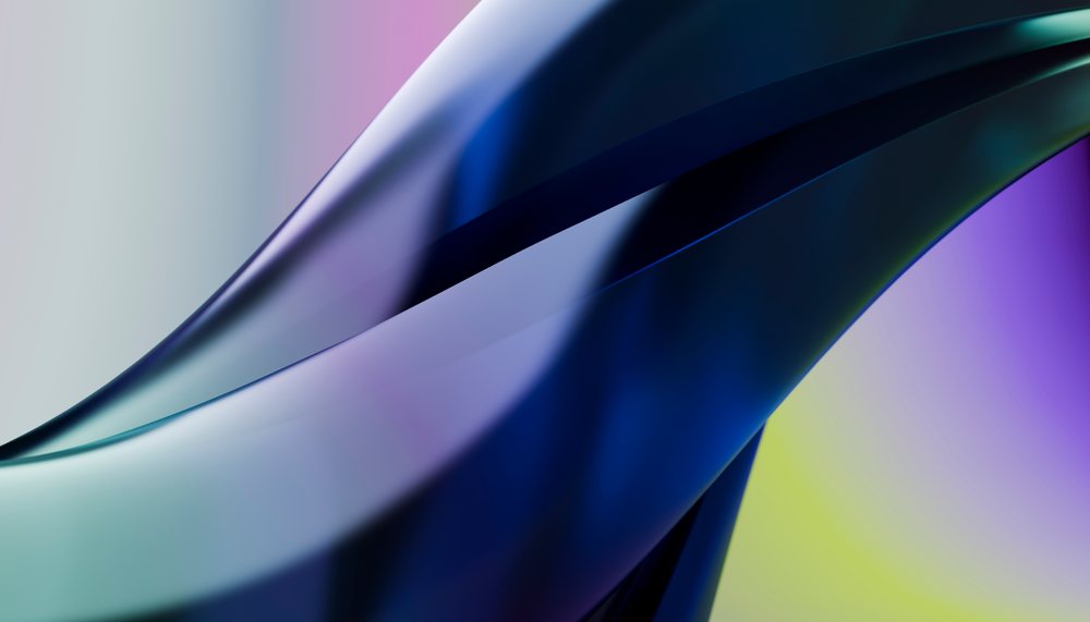 abstract smooth curved shapes with blue, purple, and yellow gradients in digital 3d rendering.