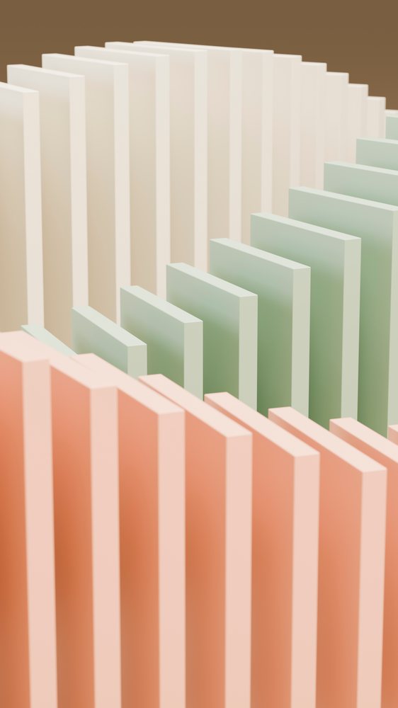 Vertical rectangular panels in beige, green, and peach colors arranged in a modern abstract geometric composition.