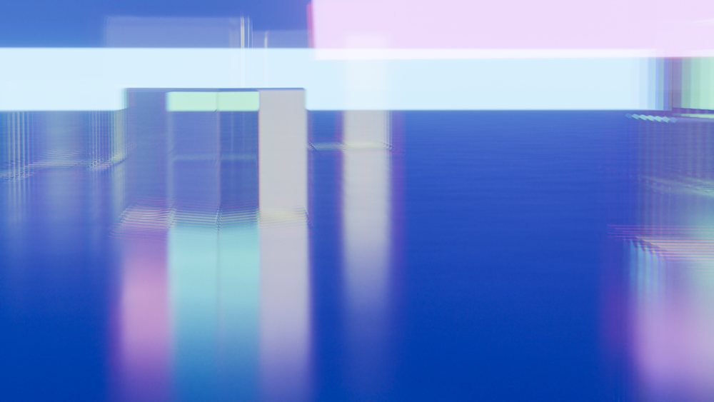 Abstract digital illustration showing glowing lines and colorful light reflections on a blue background.