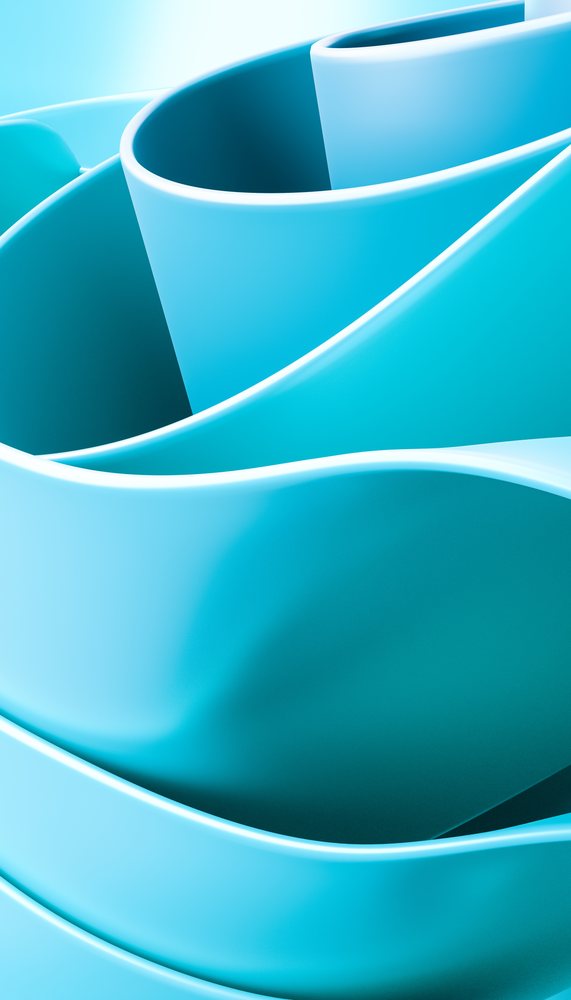 Abstract blue smooth curved shapes forming a flowing wave pattern in a modern design, abstract render background.