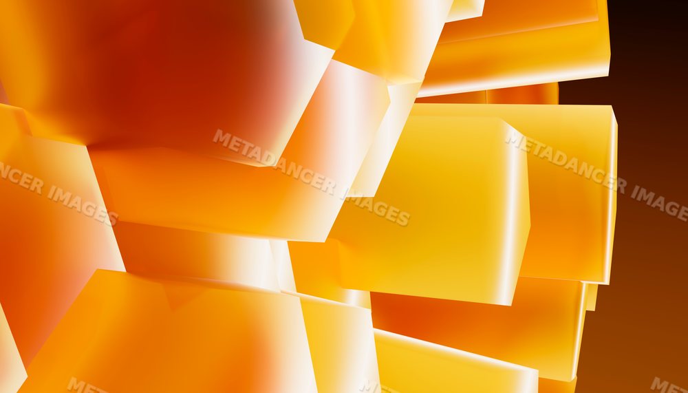 Rendering of glowing orange and yellow abstract 3d blocks