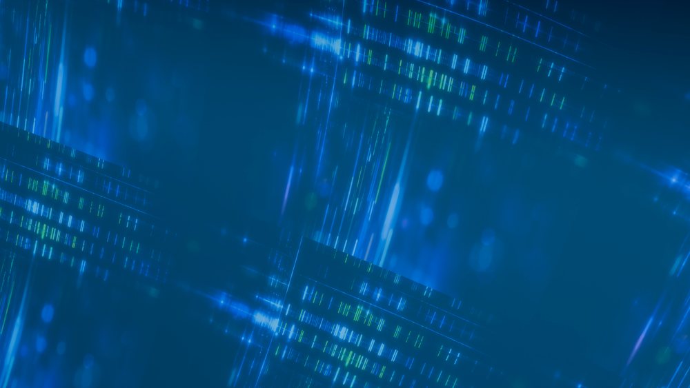 Blue abstract digital data streams feature binary code and futuristic technology elements in the background.