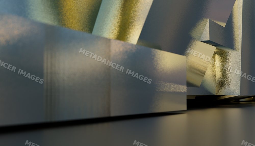Abstract geometric shapes with metallic texture and soft lighting