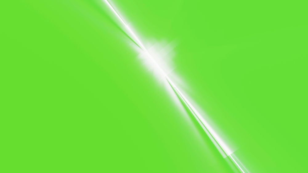 White neon light streak glowing diagonally on a vibrant green background in an abstract design.