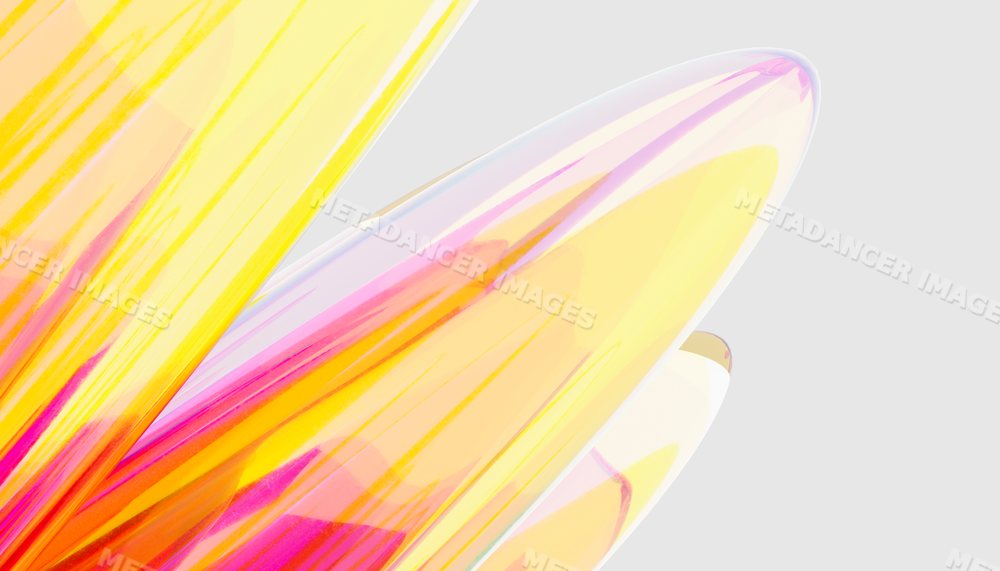 Close-up of colorful abstract transparent glass shapes with smooth