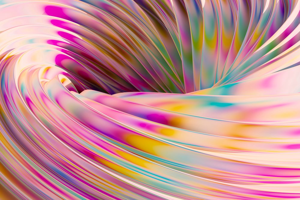Abstract render of colorful swirling fluid shapes with smooth textures creating a vibrant artistic background.