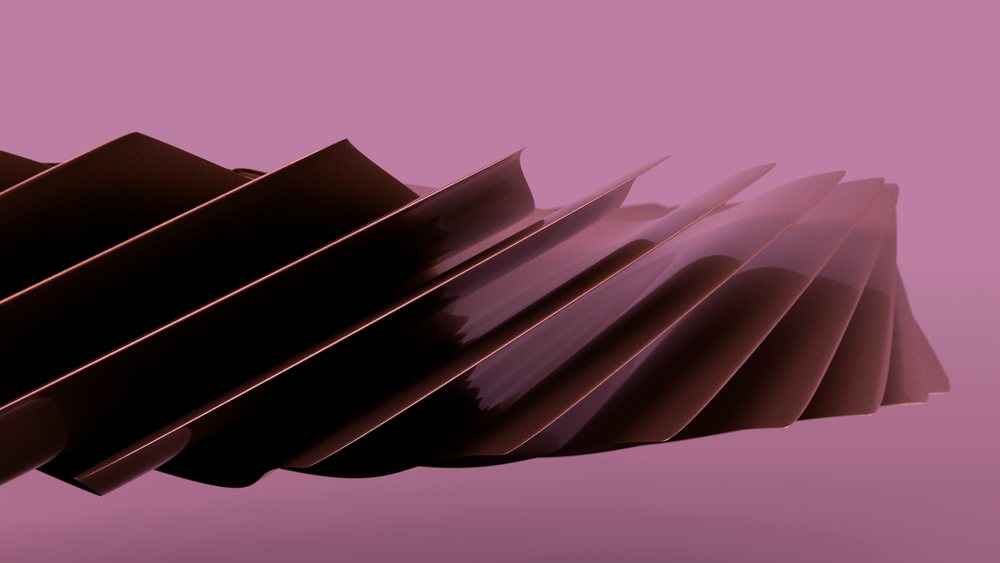 Digital illustration of a smooth brown spiral with fluid curves on a pink background.