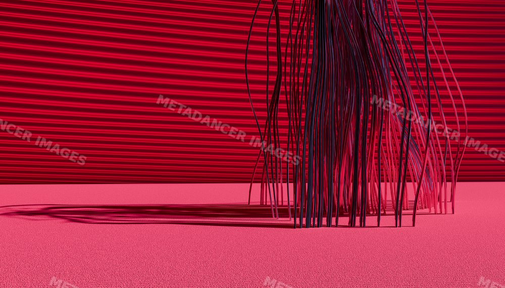 Abstract modern art installation with curved metallic rods and shadow