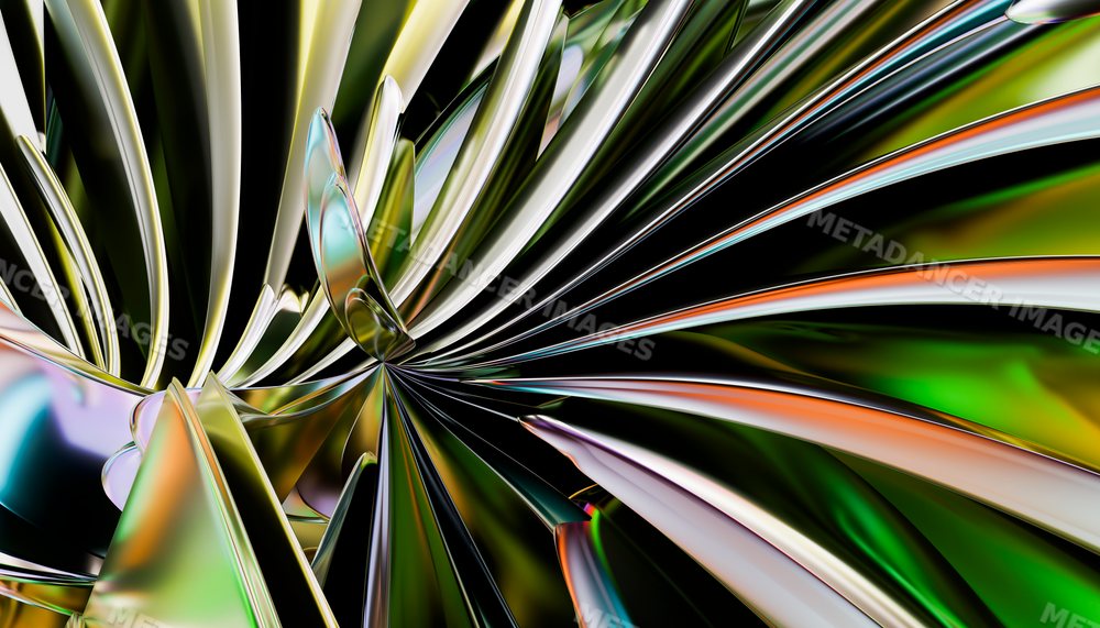 Close-up of a shiny metallic abstract pattern with curved shapes