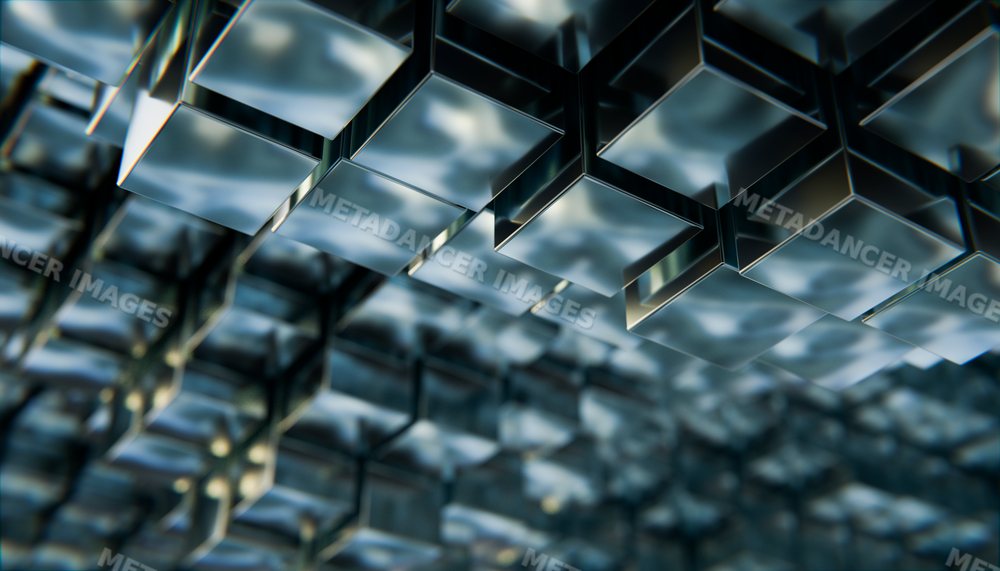 Close-up of stacked glass cubes forming an abstract geometric pattern