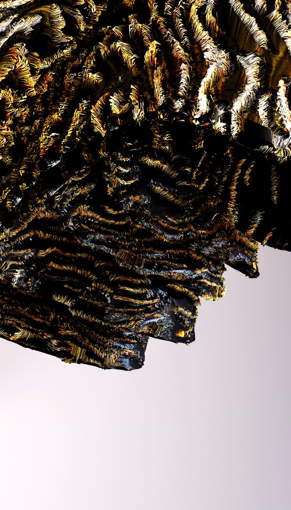 Close-up shot of an abstract gold and black textured surface with intricate organic patterns.