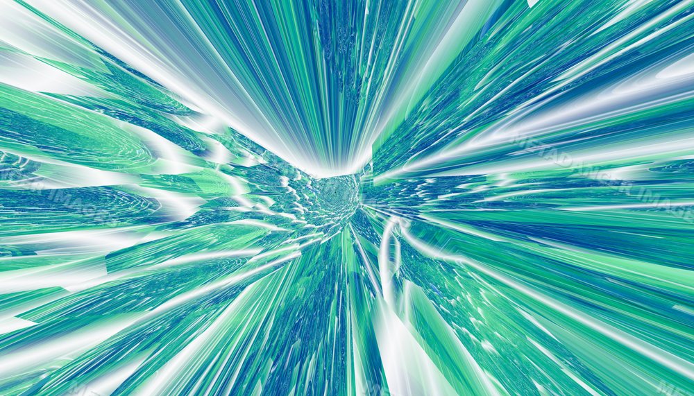 Abstract digital artwork with blue and green dynamic motion blur