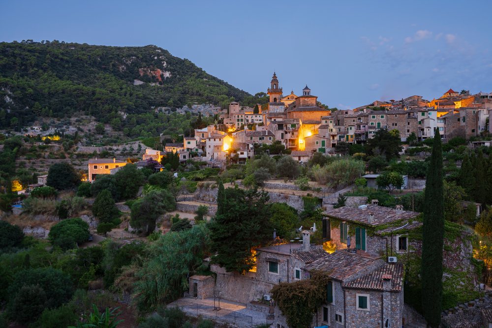 Sunrise illuminates the historic Mediterranean village of, Landscape, Lifestyle, Valdemossa, Mallorca, Spain.