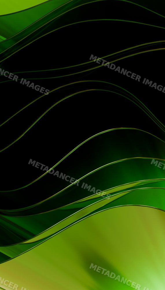 Abstract green waves with smooth flowing curves on a dark background