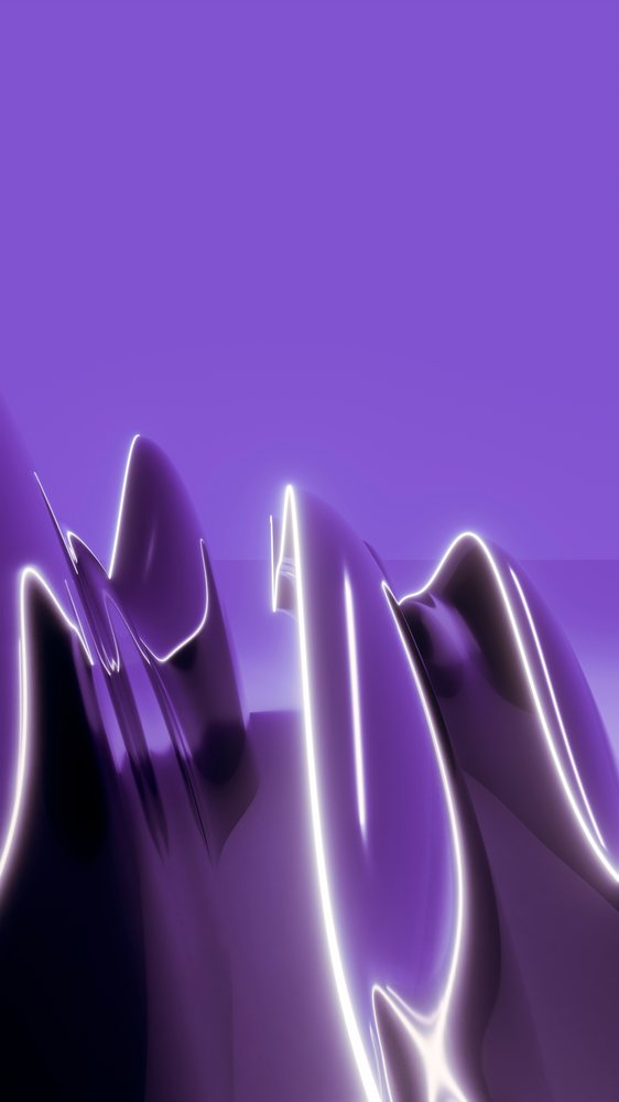 Abstract 3D digital artwork with purple smooth wavy shapes.