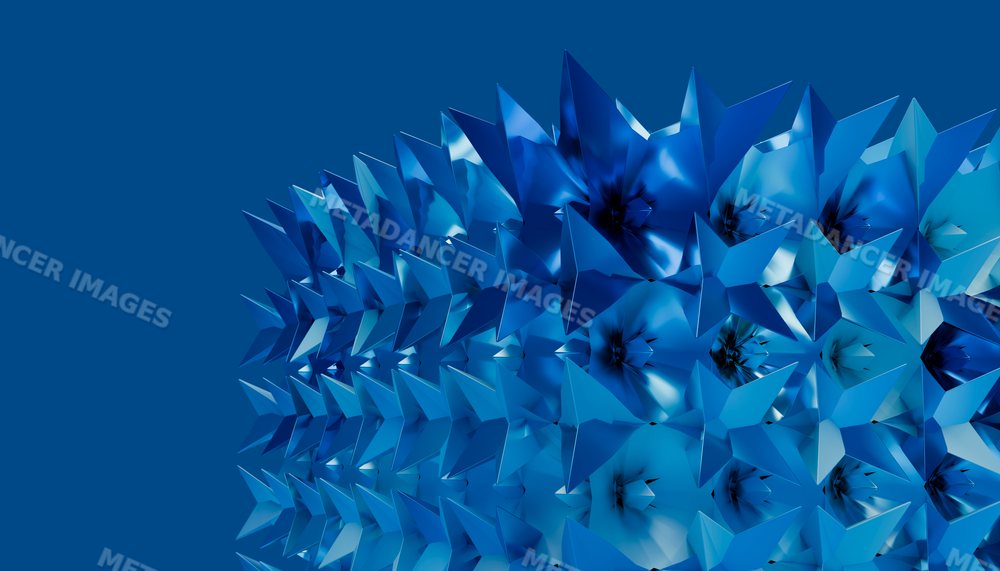 Blue abstract 3d render of repeating geometric spikes