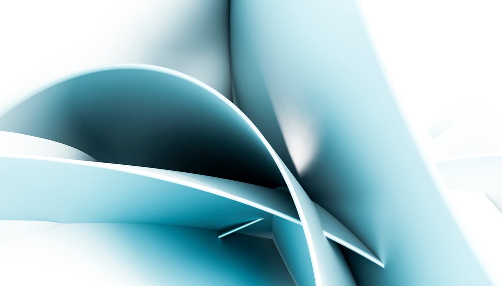 abstract shapes with smooth blue and white curved surfaces creating a modern geometric design.
