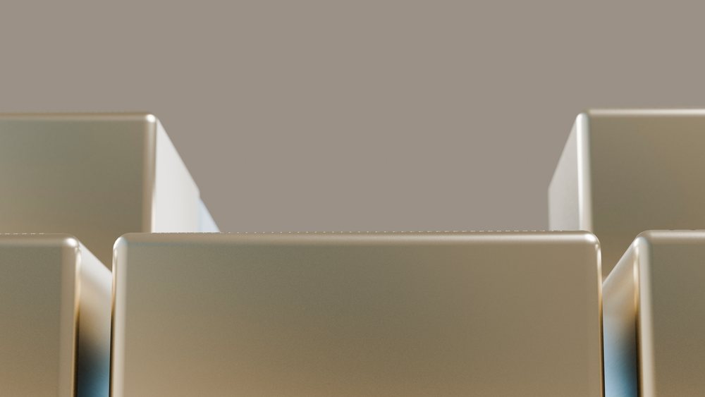 Stacked metallic golden cubes with smooth surfaces and soft lighting in a minimalist digital illustration.