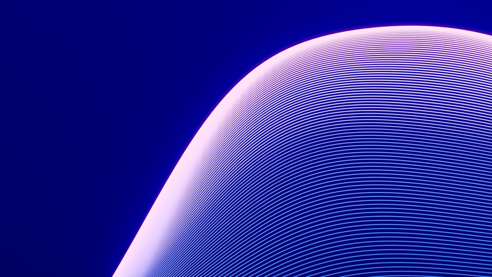Abstract digital illustration of curved white lines forming a smooth wave pattern on a deep blue background.