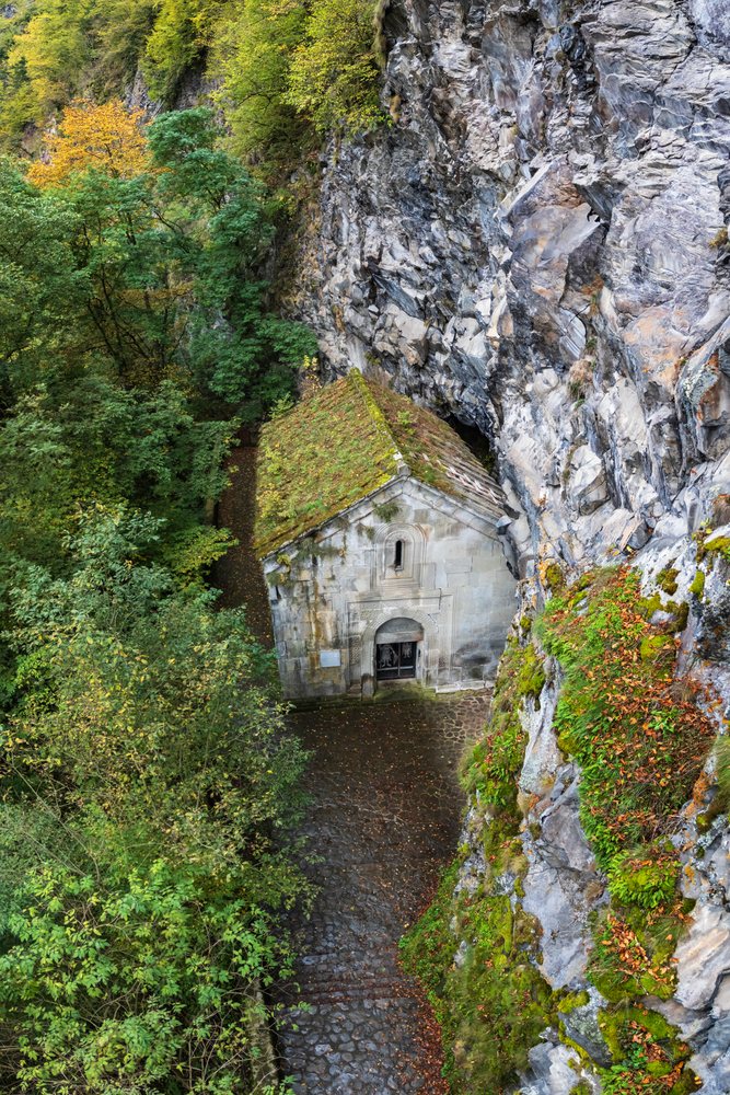 Daba St George's Church built into a rock cave, Georgia.